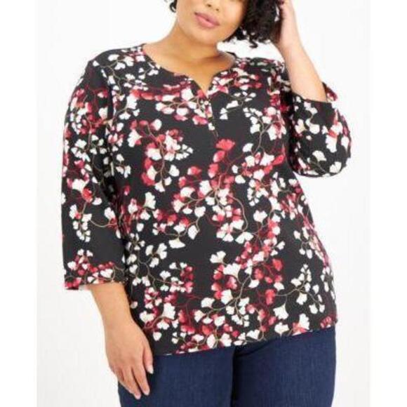 Karen Scott Plus Size Printed 3/4-Sleeve Top New Red Amore 0X - Picture 1 of 1